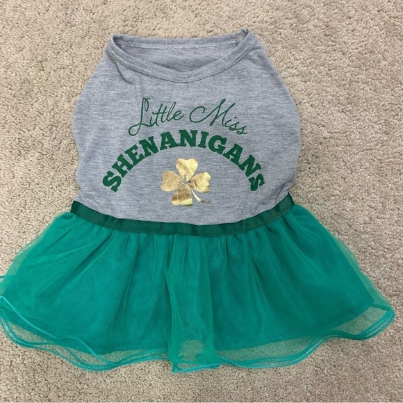 Top Paw small breed dog Little Miss Shenanigans four leaf clover gray dress Sz M - Picture 1 of 6